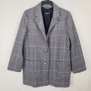 Madewell Dorset oversized blue plaid blazer Med wool preppy academia old money